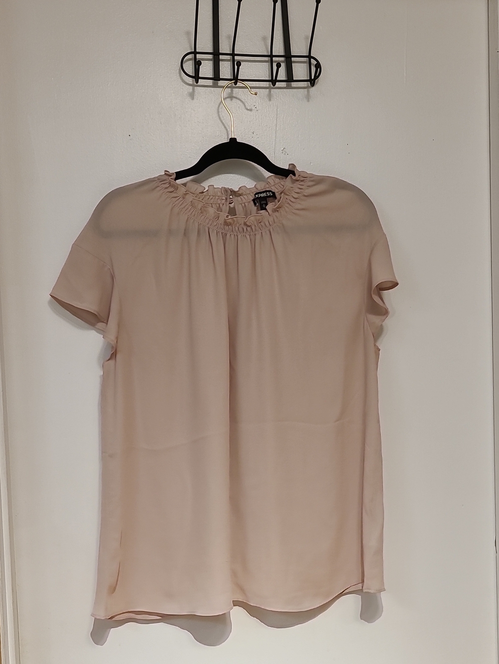 Express Women's Blush Ruffle-Neck Short Sleeve Blouse